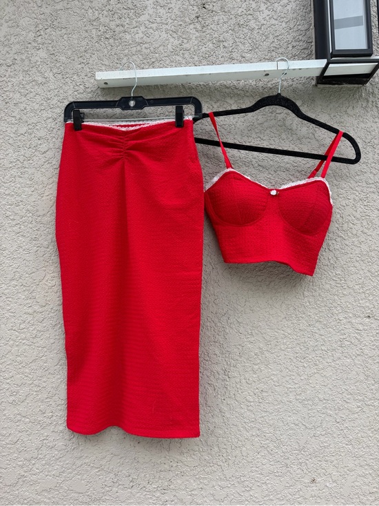 Madden nyc Other - Women's Red Two-Piece Pencil Skirt Set with Crop Bustier - Unbranded